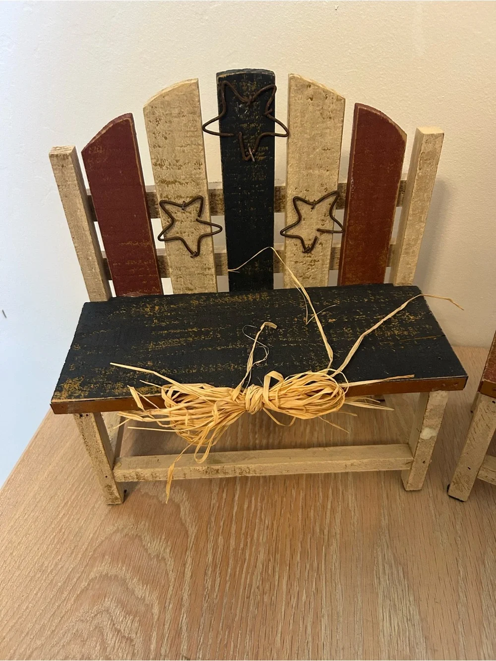 Patriotic Mini Wooden Bench Pair - Red, White & Blue Accent Decor